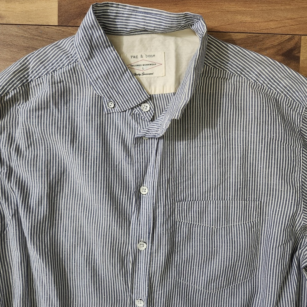 Rag & Bone Shirt Mens Large Blue Striped Long Sleeve Button Up Tailored Workwear - Picture 7 of 12